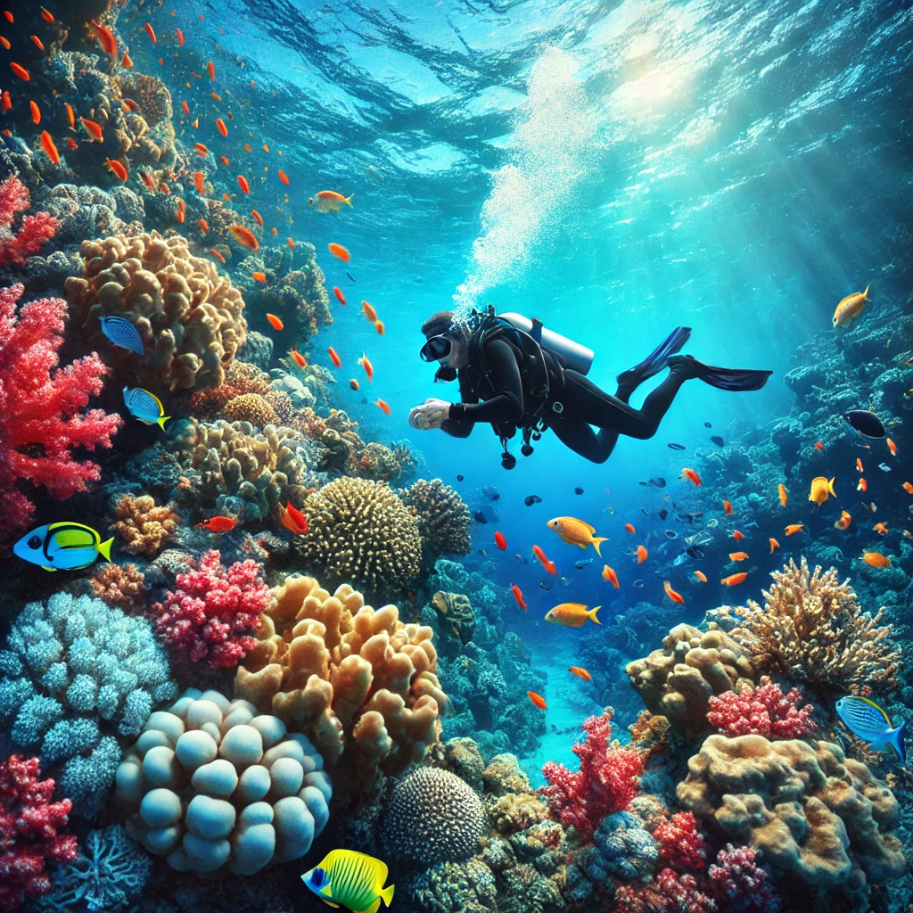 Diver exploring the vibrant coral reefs of the Red Sea